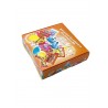 box orange avec des bonbons graphiques sur le dessus et le slogan "retrouvez les saveurs des années 80".