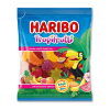 Sachet de bonbon haribo avec un toucan dessus, les bonbons sont en forme de fruits tropicaux