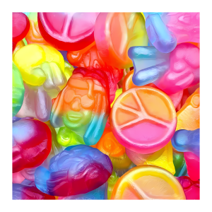 vrac de bonbon gélifié peace and love multicolores