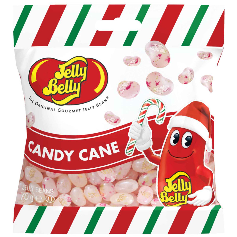 Sachet de jelly belly aux couleurs de noël rouge et vert et une cane a sucre Sachet de jelly belly aux couleurs de noël rouge et vert et une cane a sucre