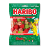 sachet de bonbon haribo avec l'ours haribo avec des bonbons rond et des petites billes de couleurs rouge vert et blanc