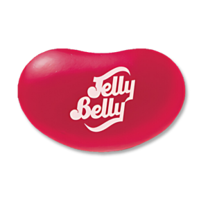 dragées seul de jelly belly rouge avec écrit jelly belly en blanc dessus