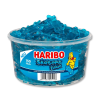 Tubo en plastique de la marque Haribo avec les skater blue dedans, et des illustration de l'ours haribo qui fait du skate
