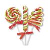 Sucettes xmas twistu pop, en forme de rond, sapin ou baguette de couleurs rouge, verte et blanches.