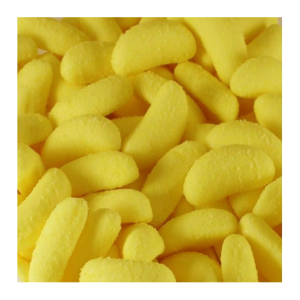 Vrac de banan's qui sont des bonbon de chez Haribo à la forme et au goût de banane