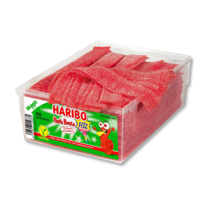 Boite tubo de pasta basta fraise pik de chez Haribo, qui sont des fils ceinture rouge au goût de fraise