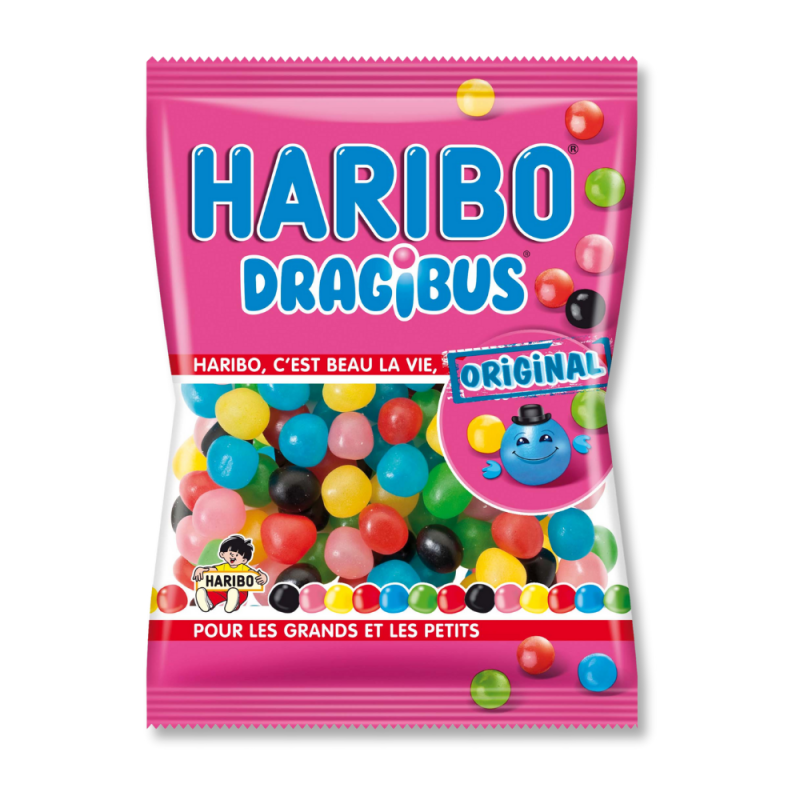 Sachet rose de dragibus Haribo multicolores