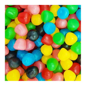 Vrac de dragibus soft de chez Haribo de couleurs rose, violet, jaune, vert, bleu, noir et rouge