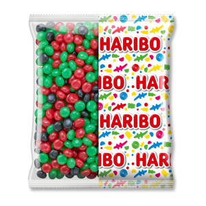 Gros conditionnement sachet de fraizibus haribo rouge, vert et noir