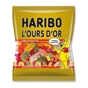 Sachet d'ours d'or haribo qui sont des bonbon gélatine multicolores