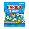 Sachet bleu de schtroumpfs, qui sont des bonbon tout bleu en forme de personnage schtroumpfs de chez Haribo