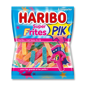 Sachet bleu des super frites haribo de plusieurs couleurs