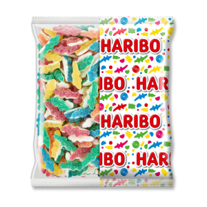 Gros conditionnement sachet de croco pik Haribo, ce sont des bonbons gélifiés en forme de crocodile qui piques