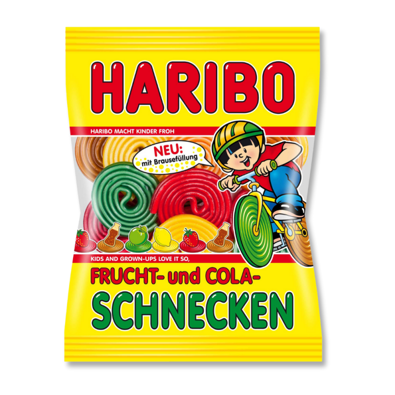 Sachet jaune de rouleaux gélifiés de couleurs de chez Haribo