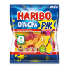 Sachet bleu haribo orangina pik avec une fenêtre transparente pour voir les bonbons