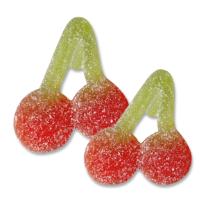 Cherry pik haribo en individuel qui sont des bonbons en forme de cerise rouge et vert