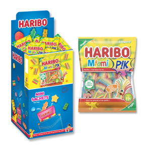 Boite présentoir de mini sachet haribo miami pik tropical