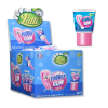 Boite présentoir de tubble gum au goût de tutti frutti qui est un chewing gum en tube de couleurs rose