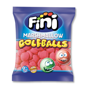 Sachet gros conditionnement balle de golf rouge de chez fini, qui sont des guimauves à la fraise