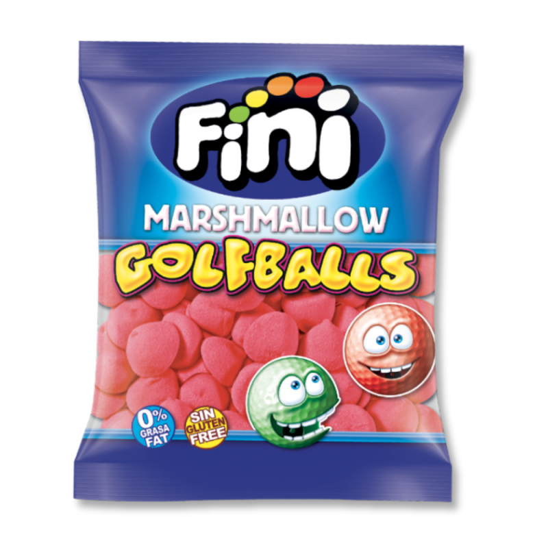 Sachet gros conditionnement balle de golf rouge de chez fini, qui sont des guimauves à la fraise