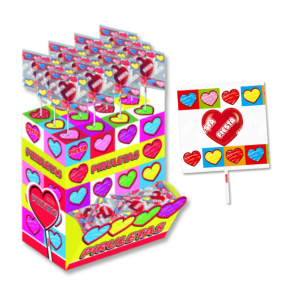 Présentoir sucette piruletas en forme de coeur à la cerise