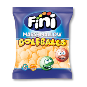 Sachet balle de golf de chez fini qui sont des guimauve à la pêche et de couleur orange