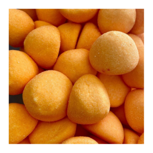 vrac de balles de golf qui sont des bonbon guimauves orange au gout de pêche