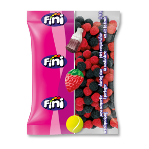 Sachet gros conditionnement de mûres rouges et noires de chez FINI qui sont des bonbons au goût et à la forme de mûres