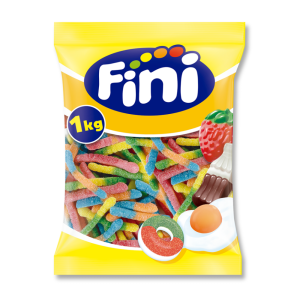 sachet gros conditionnement de vers acidulés fluo de chez FINI qui sont des lucioles acidulés