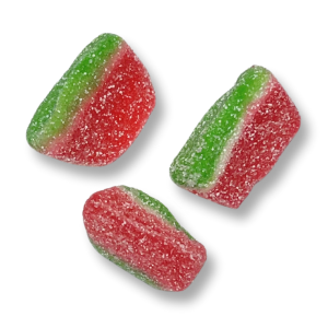 Bonbon tranches de pastèques acidulées de chez fini qui sont au goût de pastèques et de couleur rouge et verte