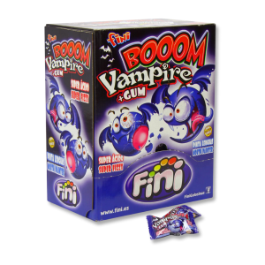 Présentoir de fini boom vampire qui sont des chewing-gum avec un visuel de packaging vampire