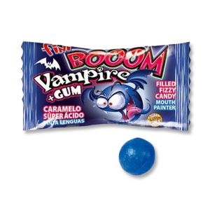 Fini boom vampire qui sont des chewing-gum bleu avec un visuel packaging vampire