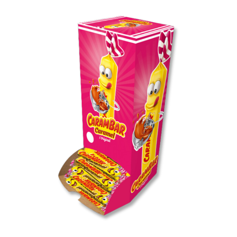 Présentoir carambar caramel qui sont des barres de bonbon au caramel