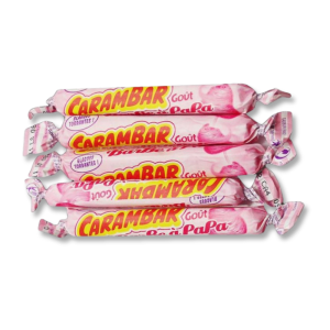 vrac carambar rose au goût de barbe à papa qui sont des pâtes à marcher en barre