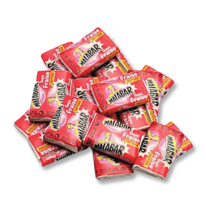 malabar rouge en individuel qui sont des chewing-gum à la fraise avec un tatouage dans l'emballage