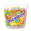 Gros conditionnement boite de mini mentos aux fruits qui sont des dragées aux citrons, oranges, fraises et pomme verte