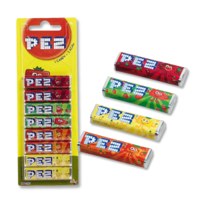 blister de recharge de PEZ aux fruits rouge, vert, jaune et orange