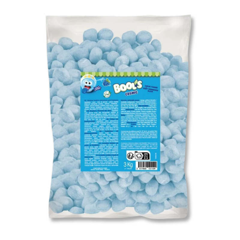 Sachet gros conditionnement de cosmic'bool qui sont des bonbons à maché au goûts de framboise