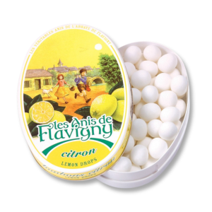 boite d'anis de flavigny qui sont des graine d'anis vert enrobée de sucre avec un arôme naturel de citron