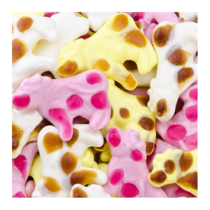 Vrac de vache marguerite trolli qui sont des bonbon en forme de vache rose, bleue et jaune