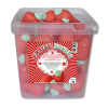 Boite tubo de fraises guimauves qui sont des guimauves rouge en forme de fraise