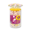 Boite tubo jaune et transparente de lollies junior sucette de couleurs pastel