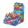 Boite carton de big baby pop qui sont des sucettes en forme de biberon avec une poudre acidulés