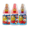 Big baby pop qui sont des sucettes en forme de biberons marrone et rouge, avec une poudre acidulés