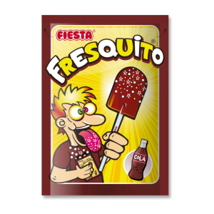 Sachet de fresquito qui sont des sucettes en forme de doigt à tremper dans une poudre acidulés au goût de cola