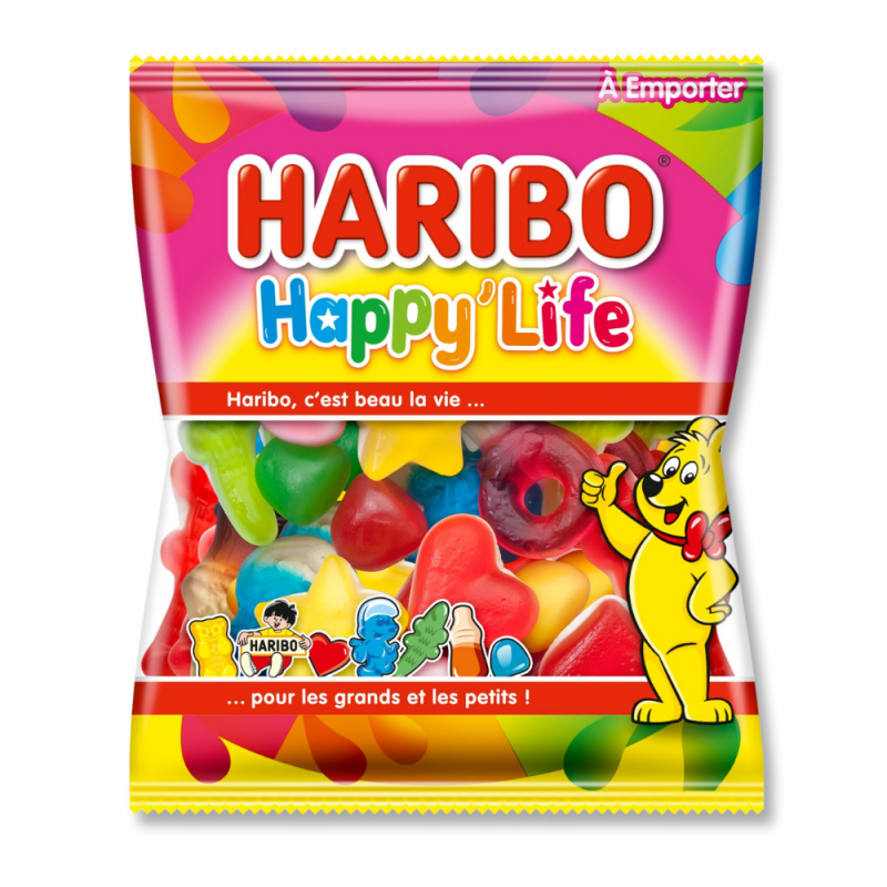 Sachet multicolores qui est un mélange de crocos, dragibus, happy cola, tétines...
