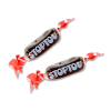 Bonbon seul de couleur noir emballer dans un plastique transparent et rouge avec écrit stoptou en blanc
