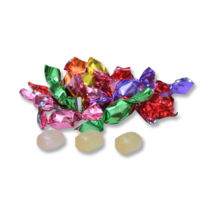 Mini bonbon d'accueil aux fruits citron, cassis, abricot, fraise, framboise de couleur vert, violet, rouge, orange, jaune, rose
