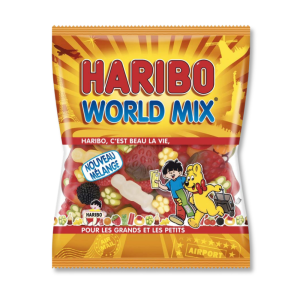 Sachet orange world mix de chez haribo qui est un mix de bonbons gélifiés