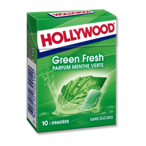 Boite de hollywood green fresh qui sont des chewing gum à la menthe verte avec un emballage vert